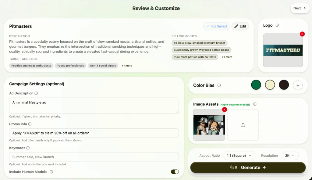 Avocad UI showing campaign settings and imagery